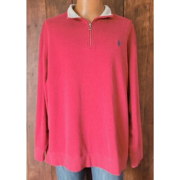 Polo Ralph Lauren Men XXL Red Quarter Zip Pullover Navy Pony Logo Gray Collar - Picture 1 of 16